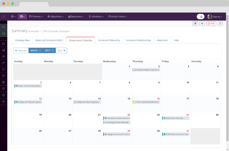 Calendario de gerencia de ESM