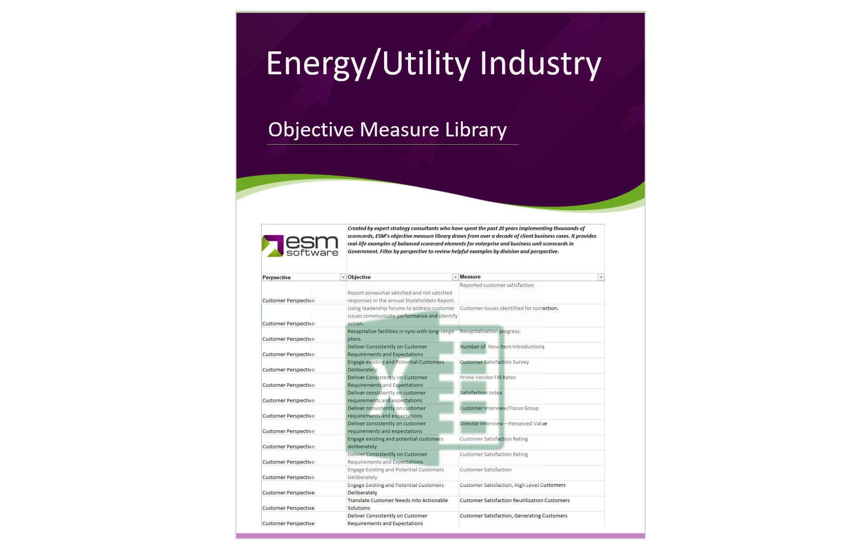 Energy and Utility Industry:  Objectives and Measures Library
